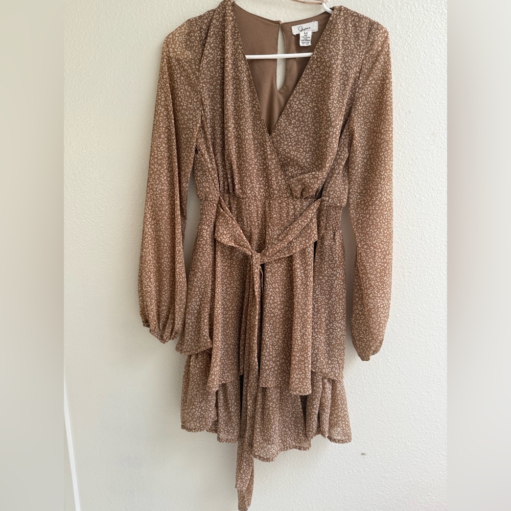 Japna Brown Ruffled Tiered Long Sleeve Dress
